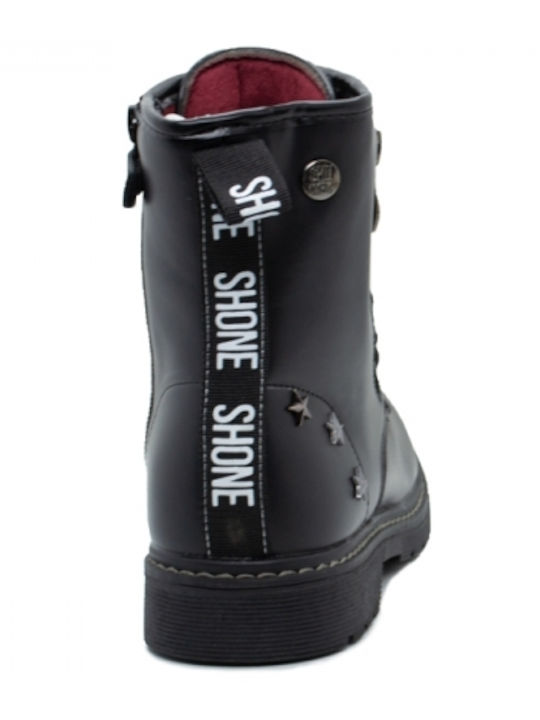 Lederne Kinderstiefel mit Schnürsenkeln Schwarz