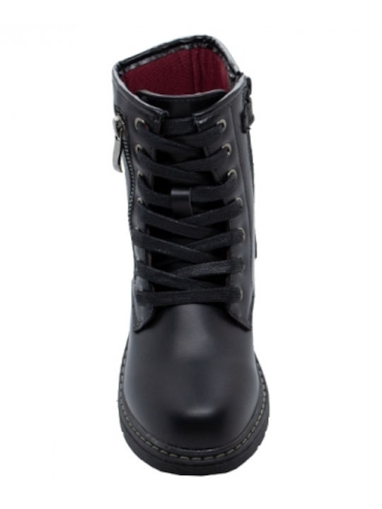 Lederne Kinderstiefel mit Schnürsenkeln Schwarz
