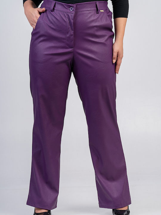 Lovesize Femei Talie înaltă Pantaloni Chino cu Elastic Purple