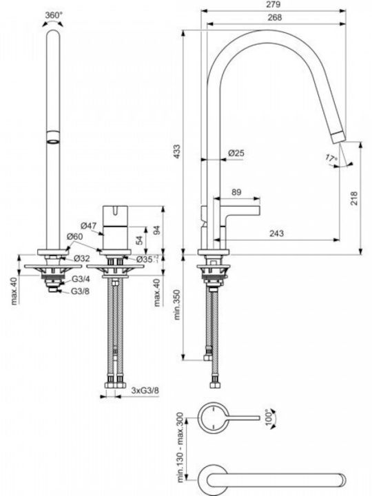 Ideal Standard Gusto Kitchen Counter Silver Faucet