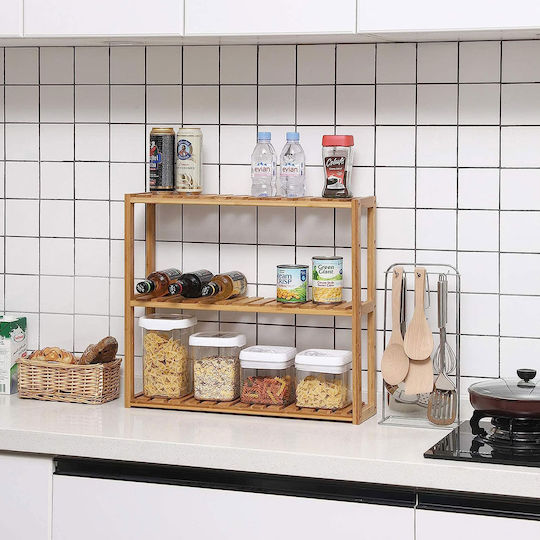Songmics Boden Badezimmerregal Bamboo mit 3 Regalen 60x15x55cm