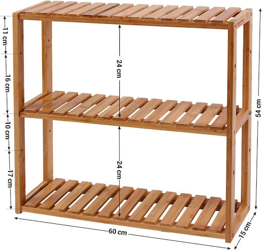 Songmics Boden Badezimmerregal Bamboo mit 3 Regalen 60x15x55cm