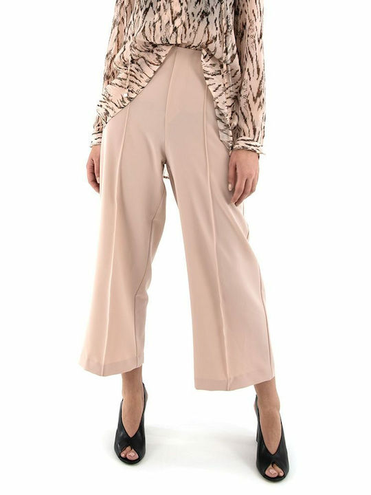 Imperial Women's High-waisted Fabric Trousers with Elastic Nude