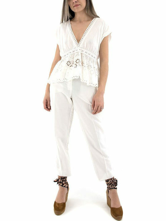 Women's Fabric Capri Trousers Regular Fit White