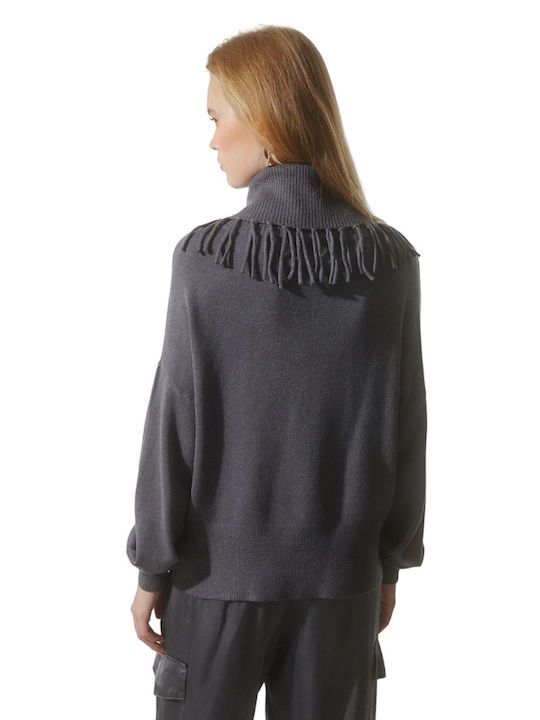 BSB Women's Long Sleeve Sweater Turtleneck Gray