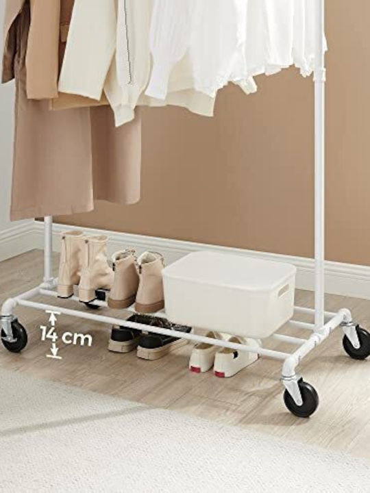 Songmics Wheeled Floor Garment Rack made of Metal White 100x49x163cm