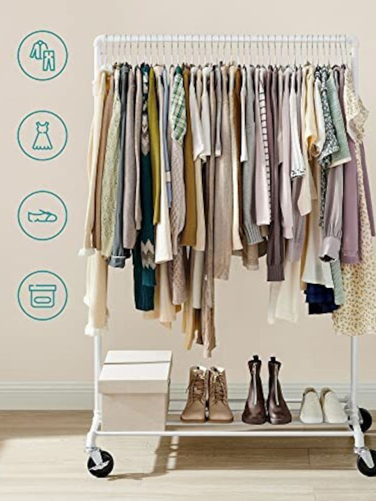 Songmics Wheeled Floor Garment Rack made of Metal White 100x49x163cm