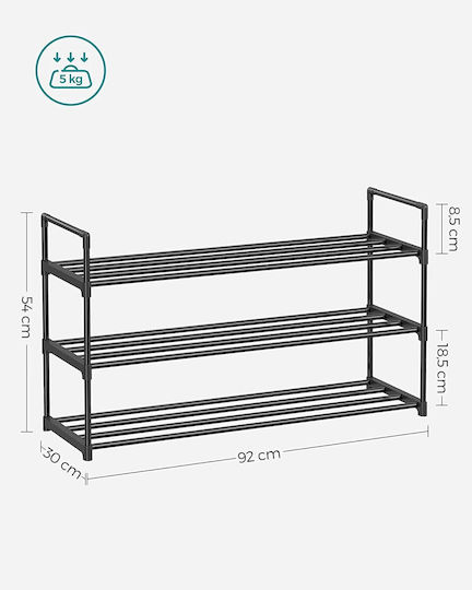 Metallic Shoe Organizer with 3 Shelves Black 92x30x54cm