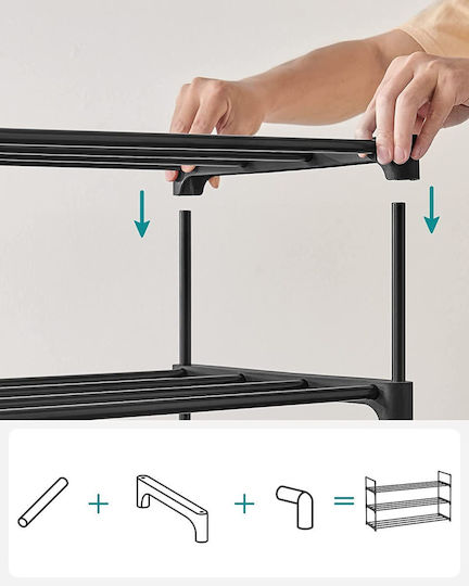 Metallic Shoe Organizer with 3 Shelves Black 92x30x54cm