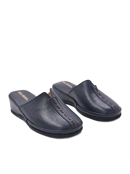 Leather Winter Women's Slippers Blue