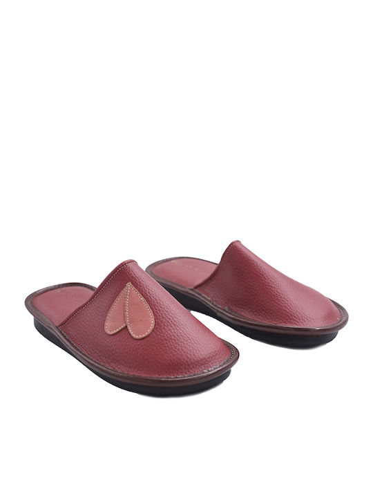 Leather Winter Women's Slippers Burgundy