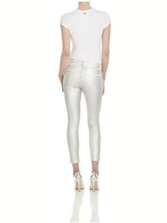 Mangano Γυναικείο Jean Παντελόνι σε Skinny Εφαρμογή SILVER METALIC