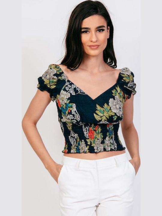 Γυναικείο Καλοκαιρινό Crop Top Κοντομάνικο Μπλε