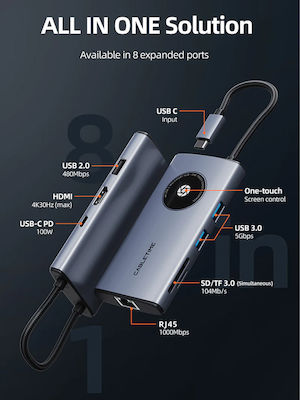 Cabletime USB-C Docking Station με HDMI 4K PD Ethernet Γκρι (CT-HUBL3-AG)