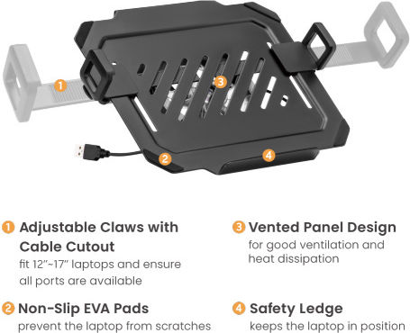 Brateck Vesa Compatible 75x75 100x100 Cooling Pad for Laptop up to 17" with 1 Fan and Lighting