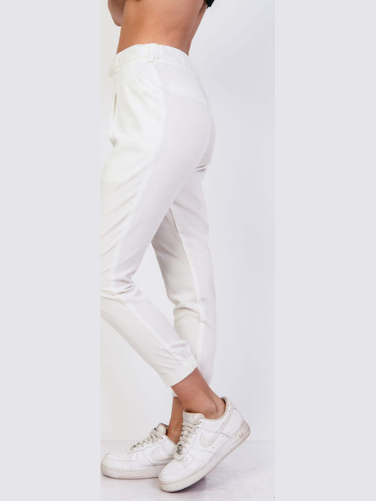 Damen Stoff Hose mit Gummizug Weiß
