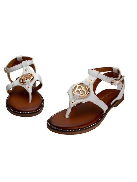 Diamantique Leather Women's Flat Sandals in White Color