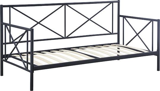 Jasmine Canapea Pat Single Metalic Negru Cu Plăci Potrivit Pentru Saltea 90x200cm