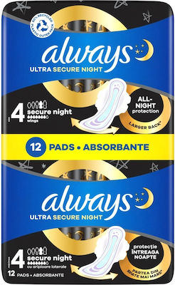 Always Ulatra Secure Night Multi Protection Pantyliners with Wings Night Size 4 12pcs