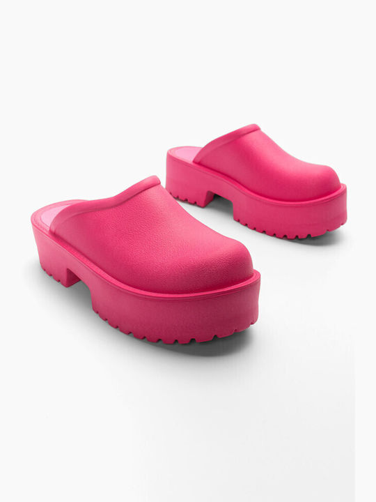 Luigi Chunky Heel Leather Mules Fuchsia