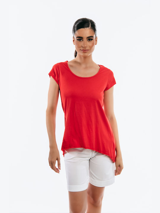 Boutique pentru Femei Bluză din Bumbac Mâneci scurte Red