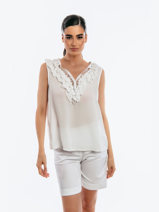 Boutique Damen Bluse Ärmellos White