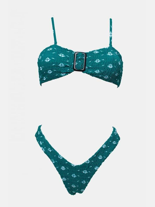 Set Bikini Τριγωνάκι με Αφαιρούμενη Ενίσχυση Ψηλόμεσο Πετρόλ
