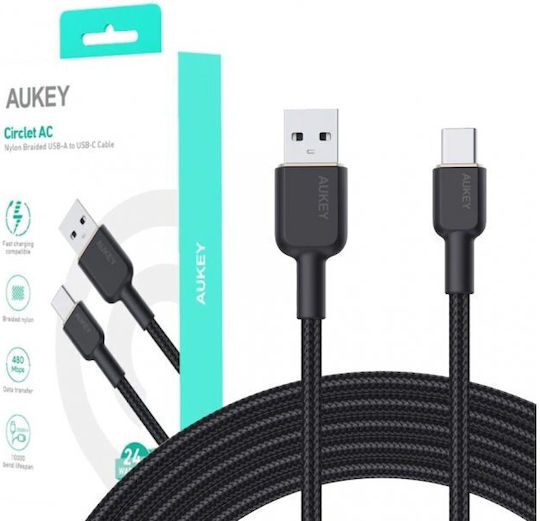 Aukey CB-NAC2 USB 2.0 Кабел USB-C Мъжки - USB-A 60W Захранване PD Черен 1.8м AKAUKKUCBNAC2BL