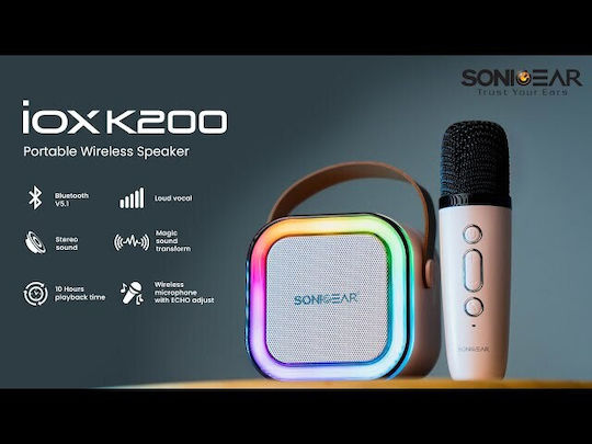 Sonic Gear Boxă Karaoke cu Microfon Fără Fir și Efecte de Iluminare IOX K200 IOXK200P Roz