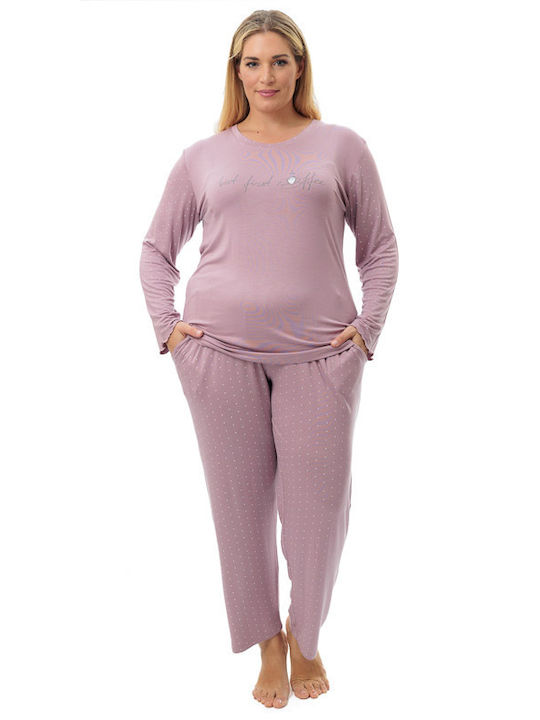 Angel's Secret Winter Damen Pyjama-Set Flieder