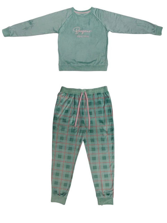 Noidinotte Iarnă Set pijama femei Catifea GREEN