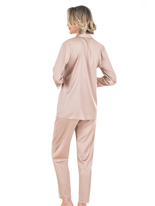 Vienetta Secret De iarnă Satin Pantaloni Pijamale pentru Femei Beige Vienetta