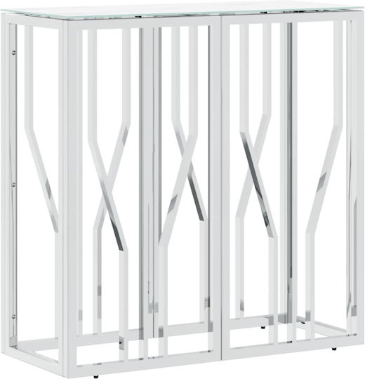 Console Table Metal with Glass Surface Silver L70xW30xH70cm
