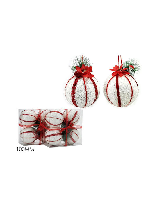 Hanging Ball Ornament White with Glitter Set 4pcs