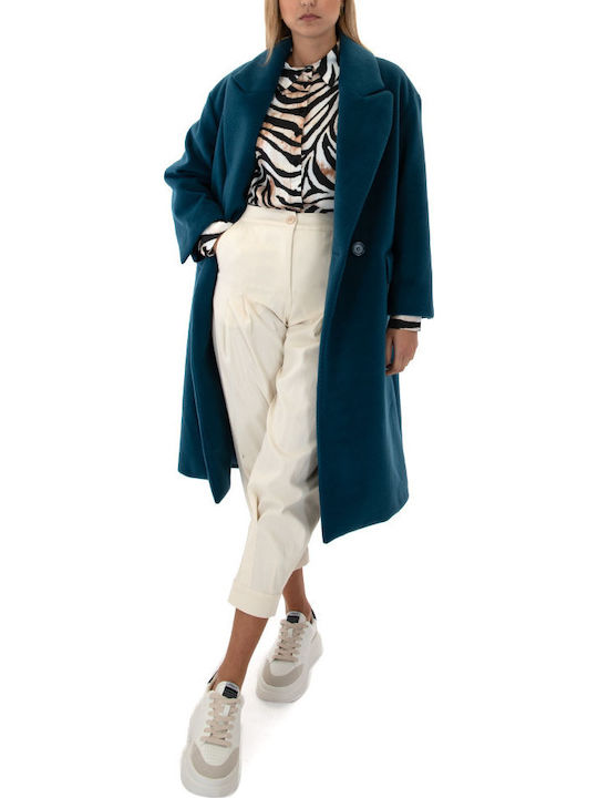 Women's Coat Blue Oversized with Buttons
