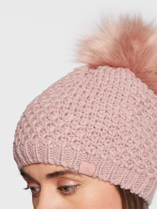 4F Pom Pom Beanie Γυναικείος Σκούφος Πλεκτός σε Ροζ χρώμα