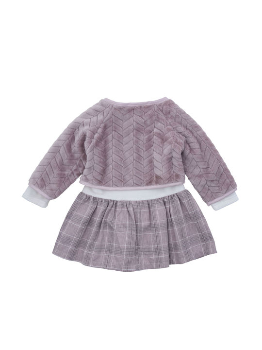 Babylon Kids Dress Set with Coat Velvet Pink