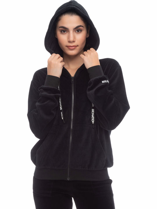 Women's Sweatshirt Jacket Velvet Hooded Black