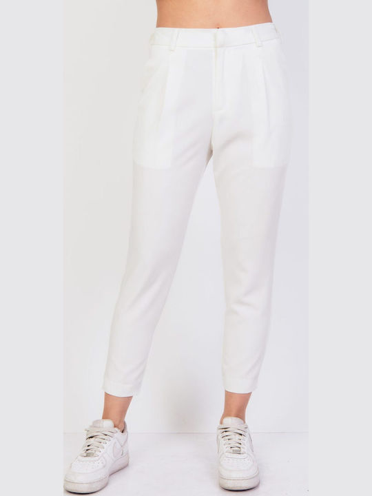 Damen Stoff Hose mit Gummizug Weiß