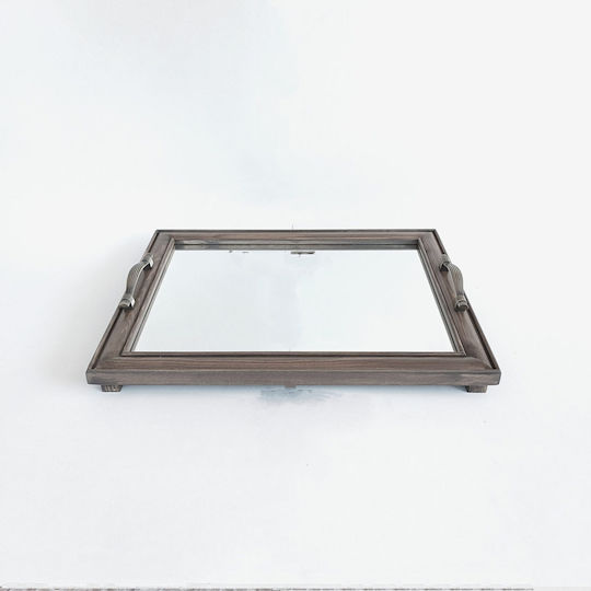 Korres Craft Wooden Rectangular Decorative Tray with Mirror 34x43x4cm