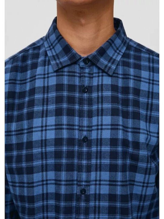 S.Oliver Men's Shirt Long Sleeve Checked Blue