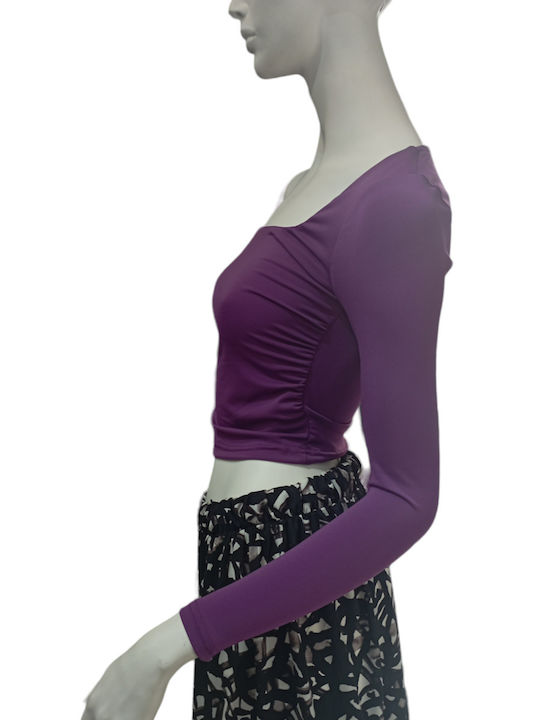 Kalliope pentru Femei Crop Top cu Mâneci Lungi Purple