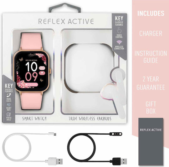 Reflex Active Series 23 Set with TWS Earbuds Smartwatch with Heart Rate Monitor (Pink Rose Gold Plated)