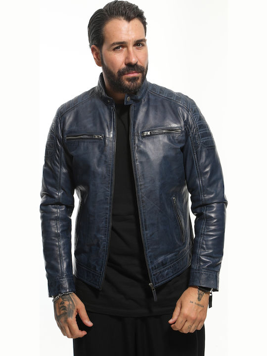 Δερμάτινο Μπουφάν Biker Μπλε