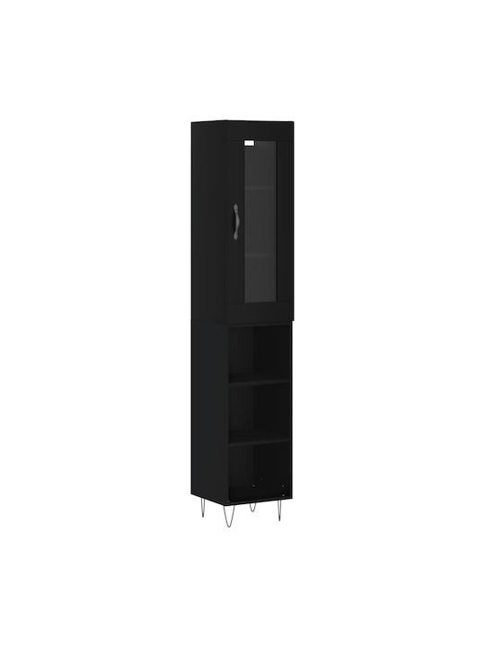 Floor-standing Living Room Display Cabinet made of Particleboard with Glass Black 34.5x34x180cm