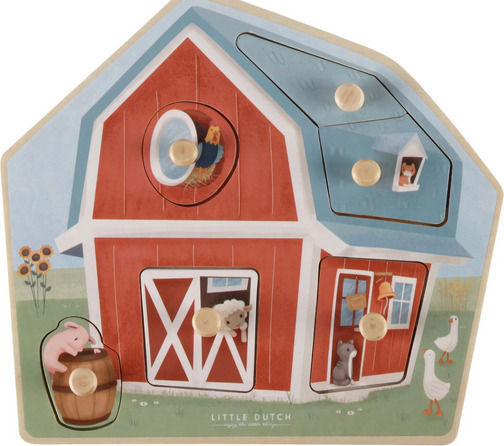 Ξύλινο Παιδικό Puzzle Σφηνώματα Little Farm για 1+ Ετών 6pcs Little Dutch