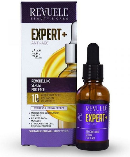 Revuele Expert+ Serum Hidratant și Anti-Îmbătrânire pentru Față cu AHA și Acid Hialuronic pentru Strălucire 25ml