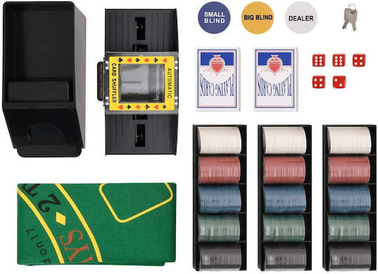 vidaXL Set 300 Poker Chips 40mm / 4gr with 5 Decks and Felt