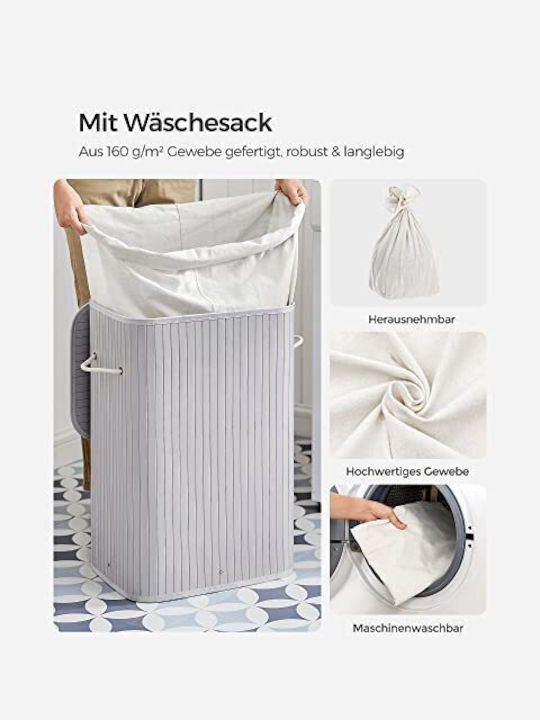 Songmics Laundry Basket Bamboo 72l with Lid 40x30x60cm Gray