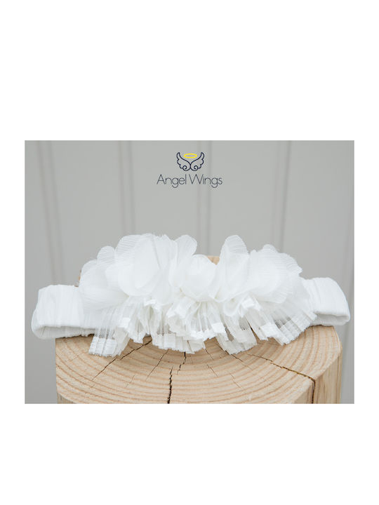 Angel Wings Ecru Baptism Clothes Set with Hair Accessories and Tulle Dress 2 Pieces